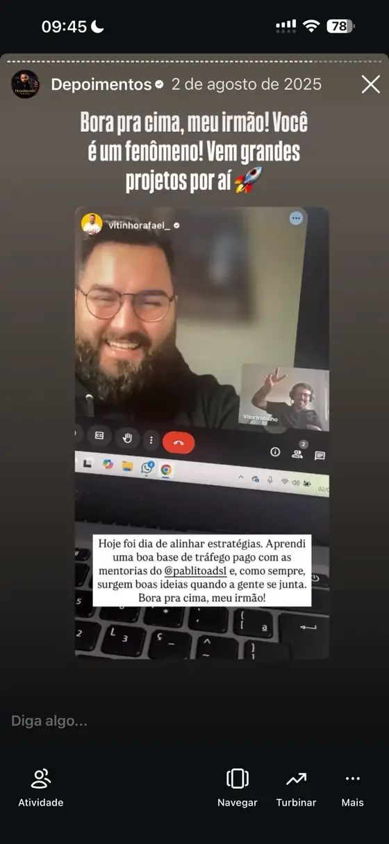 Print de story de mentorado após reunião de estratégia